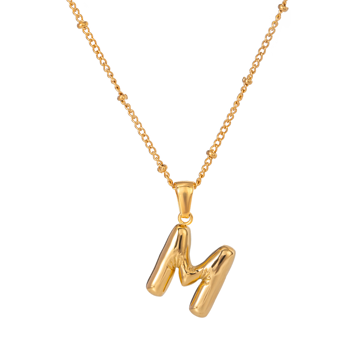 Goud / 1 stuk Eenvoudige casual stijl letter M vorm roestvrij staal 18K verguld dames hanger ketting Afbeelding13